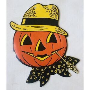 Vintage Halloween H E Luhrs Scarecrow Pumpkin Jack O’Lantern Cardboard Decor USA